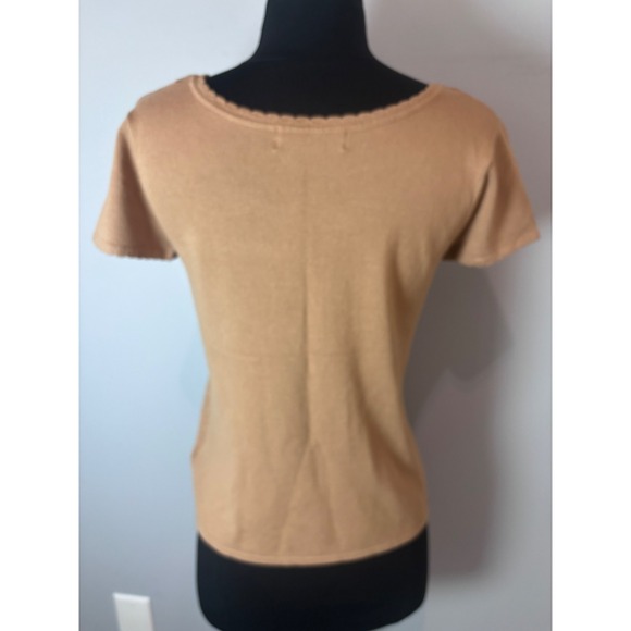 Philosophy Republic Clothing Short Sleeve Sweater Scalloped Neck Top Camel M - Picture 3 of 9
